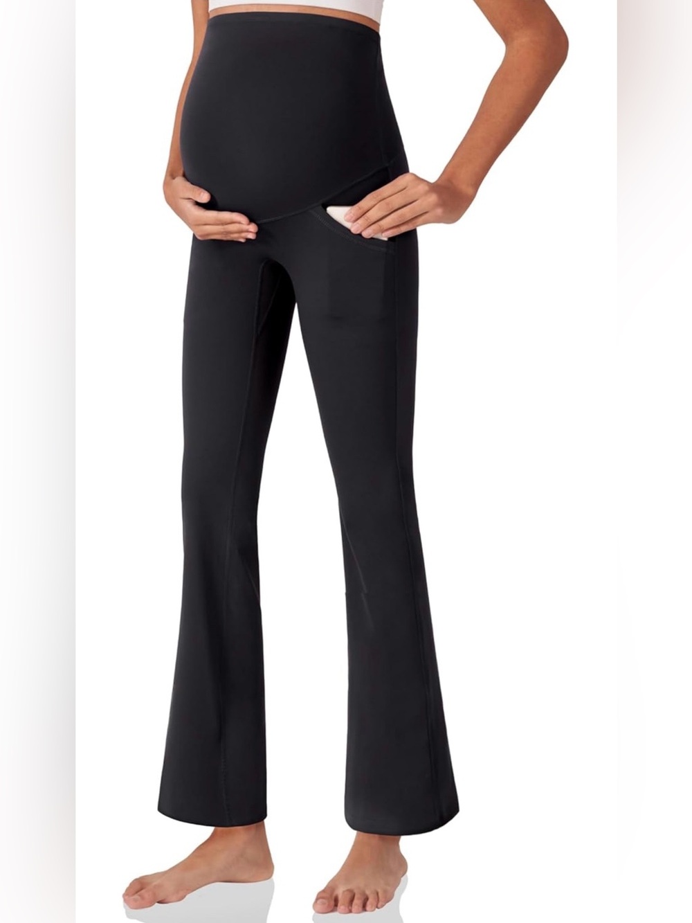 Poshdiva Maternity Full Panel Yoga Flare Pants with Pockets